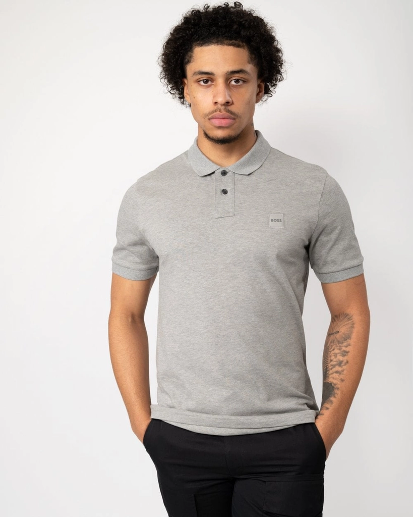 Hugo Boss Passenger Mens Stretch-Cotton Slim-Fit Polo Shirt with Logo Patch - Dark Grey - Size 2XL